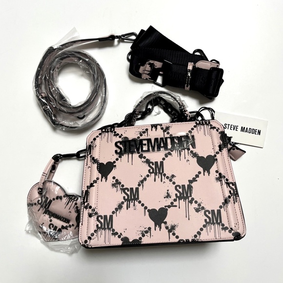 NWT STEVE MADDEN Graffiti Heart Satchel Crossbody + Pouch – Dual Compartment - Picture 3 of 10